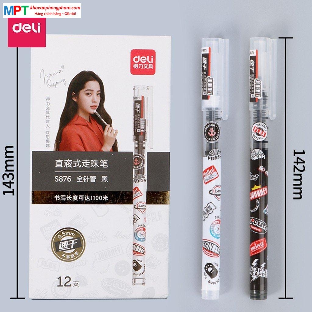 [MUA 10 TẶNG BÚT CHÌ] Bút gel Deli S876 ngòi 0.5mm - Mực đen nhanh khô viết thư pháp ống bút liền lâu hết mực