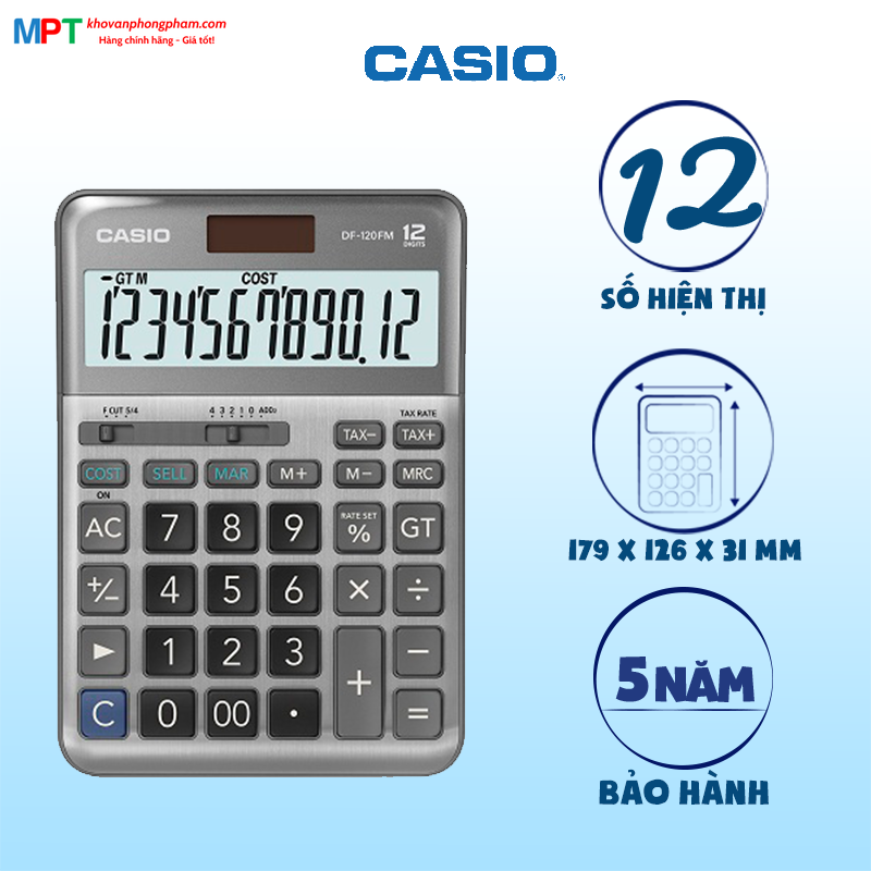 [CHÍNH HÃNG DO BITEX PP] Máy tính Casio DF-120FM-PK màu hồng 12 số - Tặng file 20 lá Double A