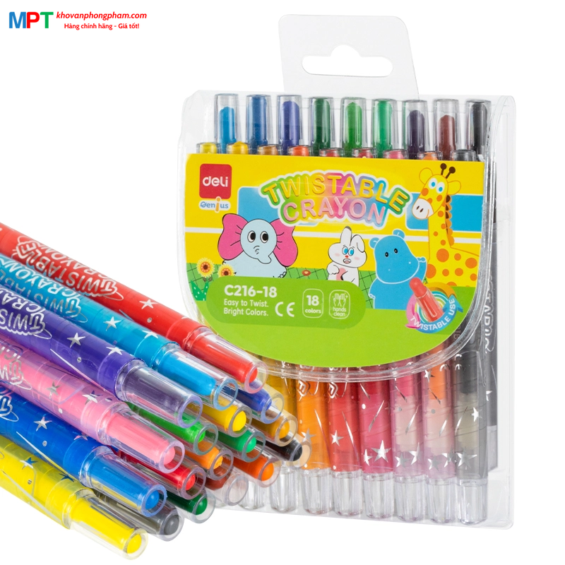 Bút sáp vặn ngắn 18 màu Deli EC216-18
