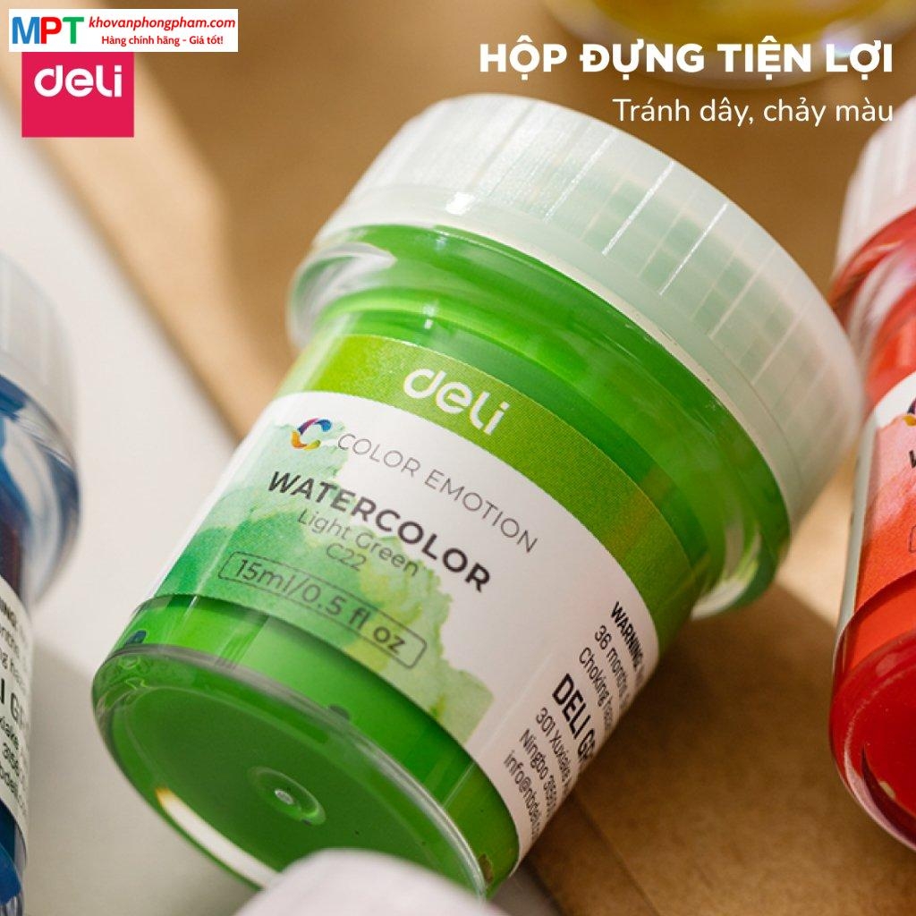 Vỉ 8 màu nước Deli EC22-8 Emotion - Dạng hũ 15ml/hũ kèm cọ và tán