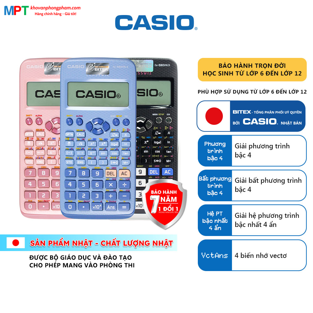 Máy tính Casio FX-580VN X - Tặng 1 hộp bút DoubleA và 1 bút Nhật trị giá 65K