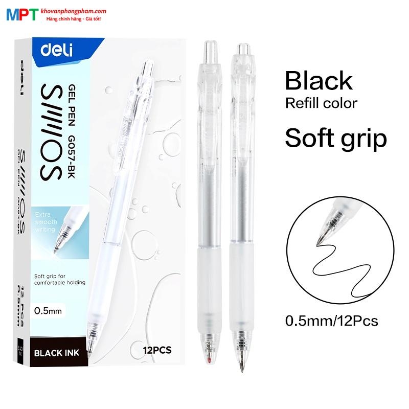 Bút gel Deli EG057 ngòi 0.5mm - Mực xanh, đen, mực viết trơn tru, dùng viết sổ caligraphy