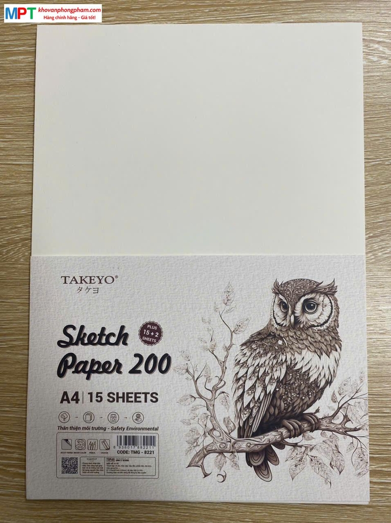 Giấy vẽ A4 TAKEYO 15 tờ - Định lượng 200gsm TMG-8221 (Tặng thêm 2 tờ)