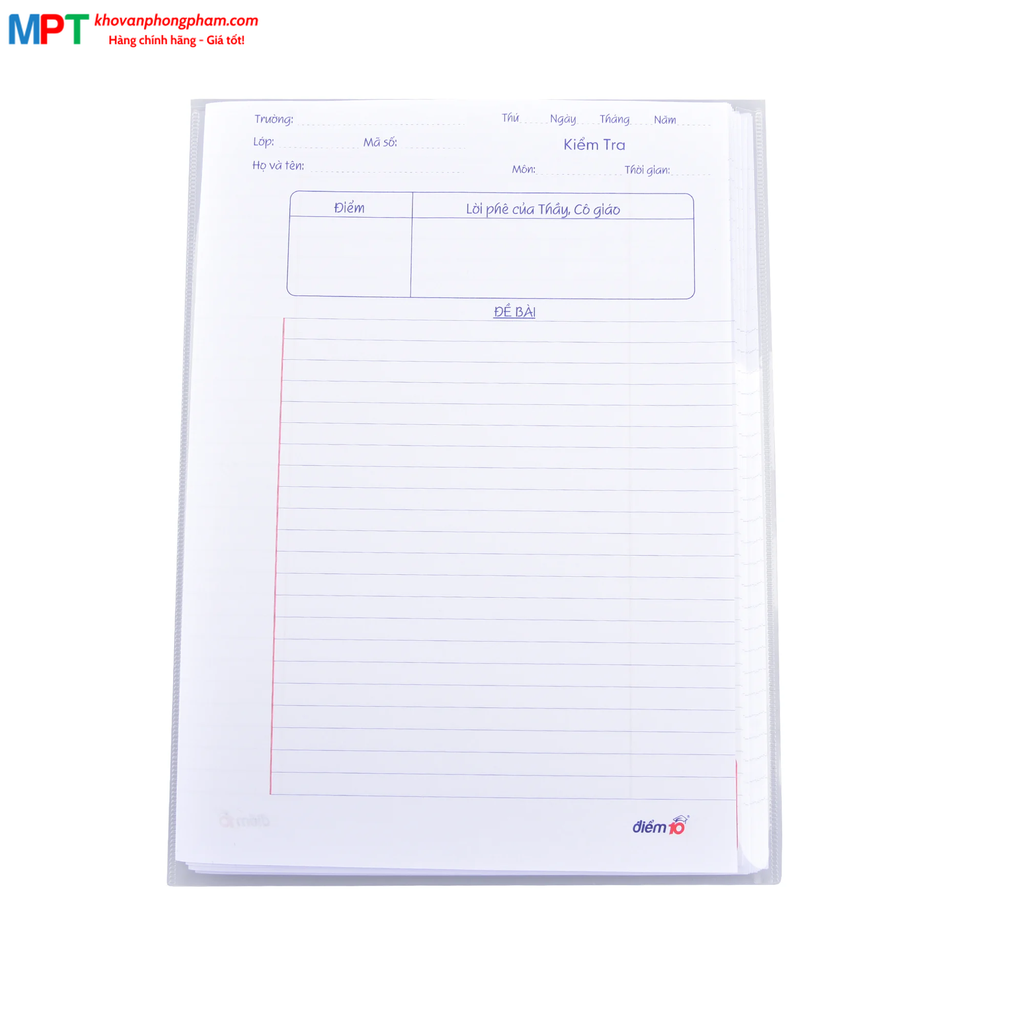 Giấy kiểm tra Thiên Long Điểm 10 TP-GKT015 kẻ ngang - Túi 20 tờ đôi và 6 tờ đơn