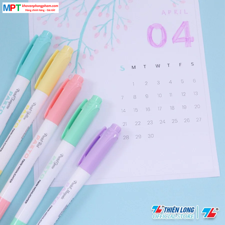 Hộp 5 Bút dạ quang màu Pastel Thiên Long Pazto HL-016 - Bút dạ quang rửa được và Không để lại vết khi Photocopy