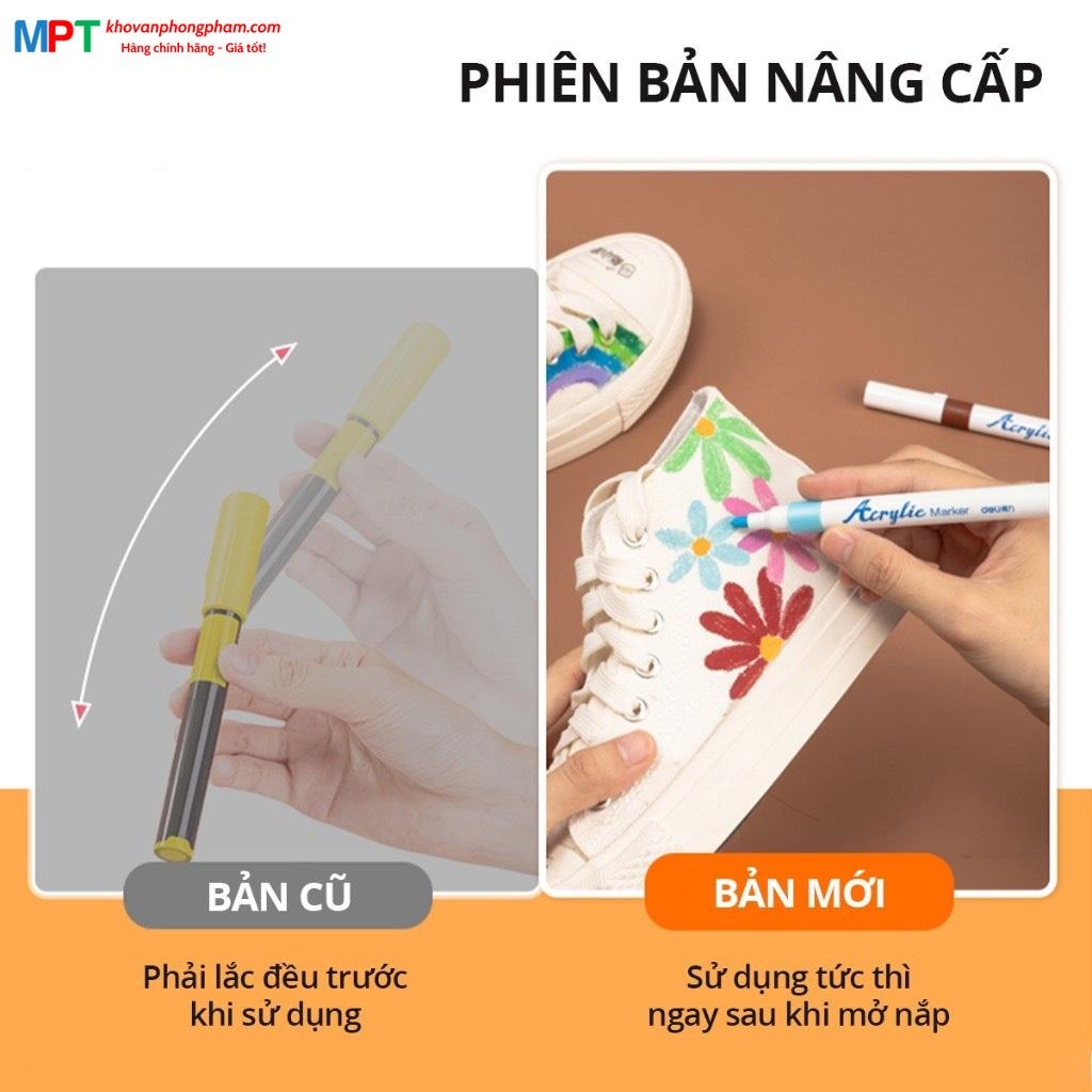 Bút sơn Acrylic Marker chống nước 24 màu Deli HM921-24 - Kèm túi vải - Màu Vẽ Trên Mọi Chất Liệu Tô Màu DIY Giày Vải Chai Lọ