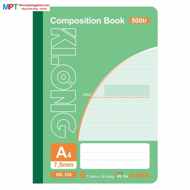 Sổ may gáy khổ A4 KLONG 500 trang 324 - Dòng kẻ ngang, định lượng 58gsm - Kích thước 210x297mm