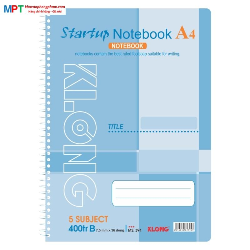 Sổ lò xo Klong đơn A4 400 trang 394 - Định lượng 58gsm - Kích thước 210x297mm