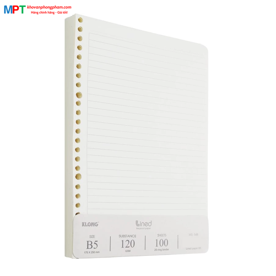 Ruột sổ còng kẻ ngang khổ B5 KLONG 548 - Định lượng 120gsm - Kích thước 175x250mm