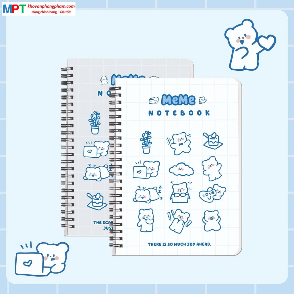 Sổ lò xo Hải Tiến A5 160 trang MEME 8502 - Kích thước 150 x 210 mm, Định lượng 100gsm - DÒNG KẺ CARO