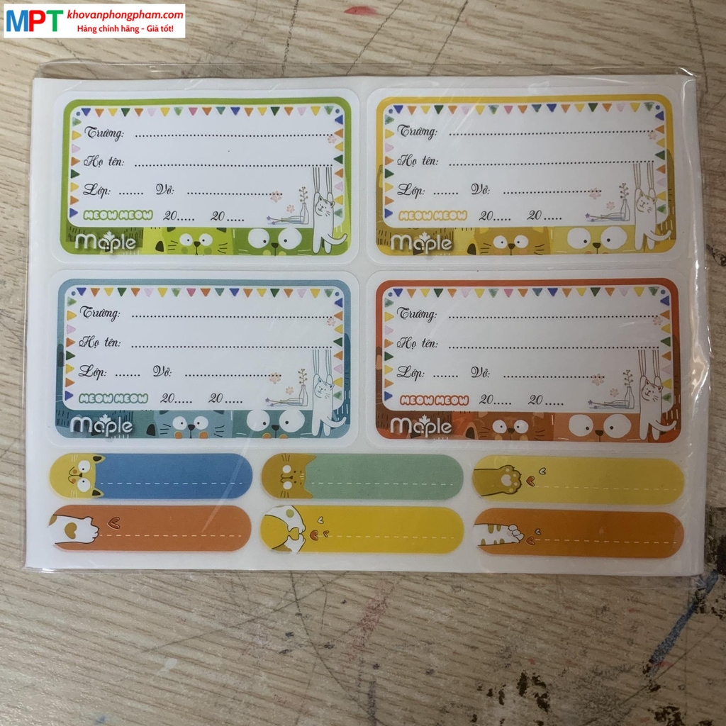 Nhãn vở Maple MEOW 5434 - 16 nhãn/túi, kèm tem phụ - Kích thước: 7x4cm