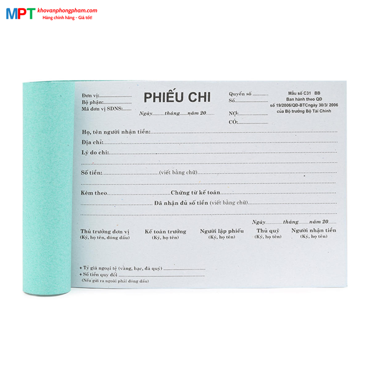 Phiếu chi A5 1 liên loại đẹp (13x19cm)