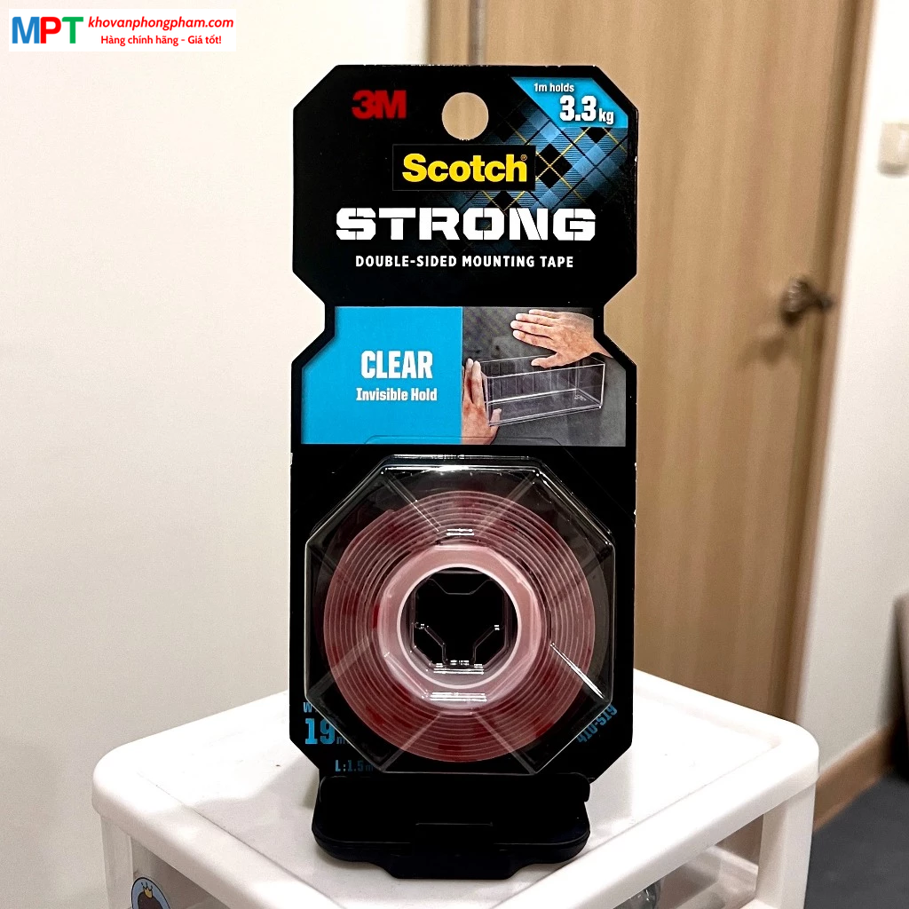 Băng dính hai mặt chịu lực trong suốt 3M SCOTCH 410-S19 - Kích thước: 19mm x 1.5m - chịu trọng tải 3,3kg - Nhập khẩu bởi 3M Việt Nam