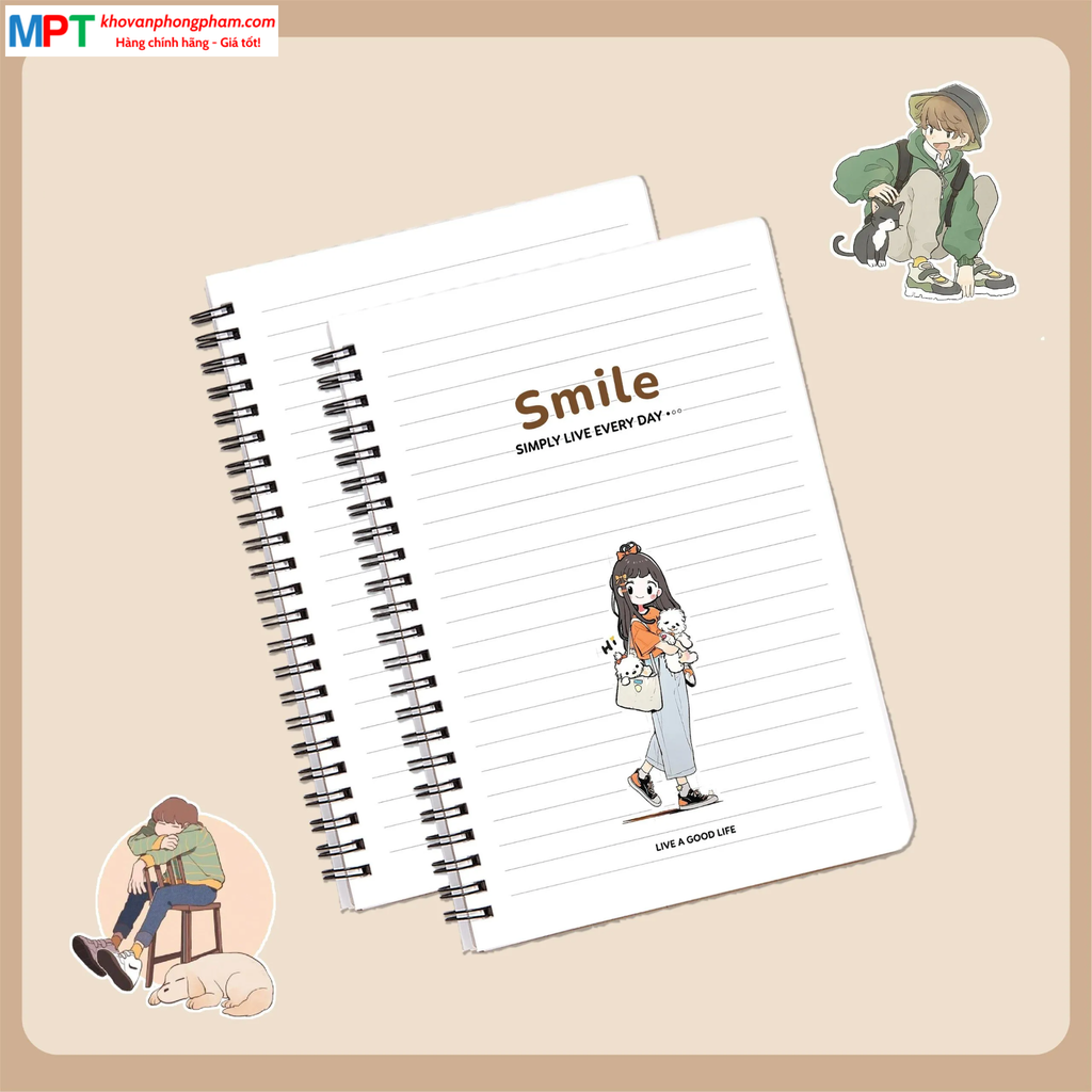 Sổ lò xo Hải Tiến bìa bồi cao cấp Smile khổ A6 200 trang 6751 - Định lượng dày 80g/m2