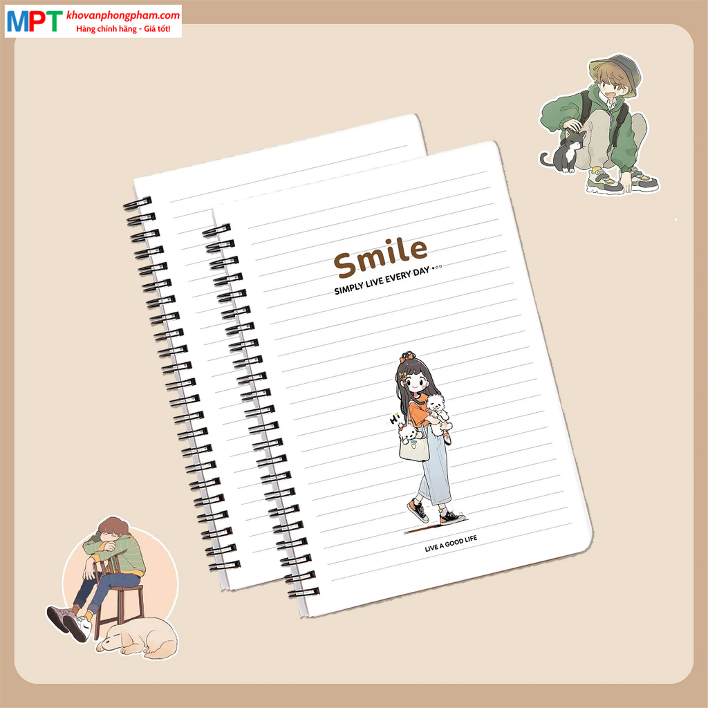 Sổ lò xo Hải Tiến bìa bồi cao cấp Smile khổ A5 200 trang 6744 - Định lượng dày 80g/m2