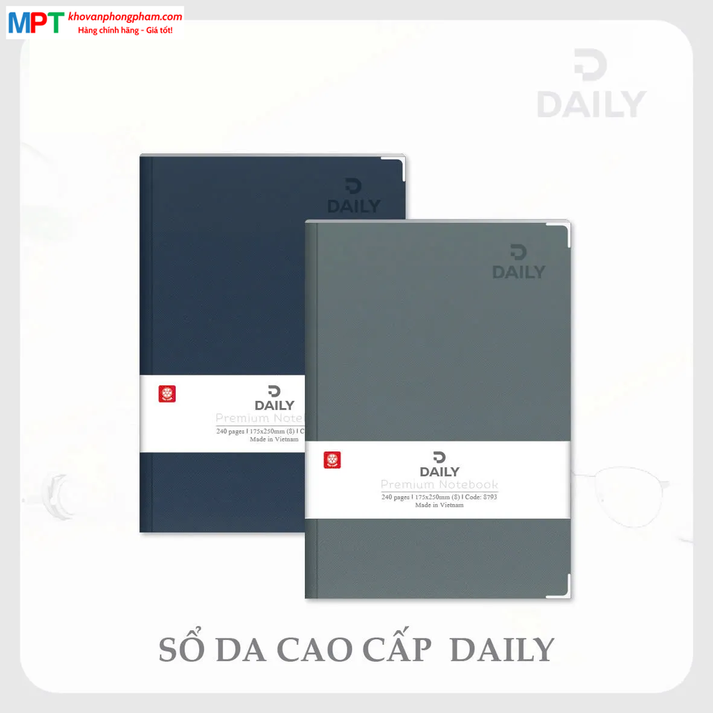 Sổ bìa da DAILY 8 - 240 trang 8793 - Kích thước 175 x 250mm - Định lượng 70gsm, dòng kẻ ngang