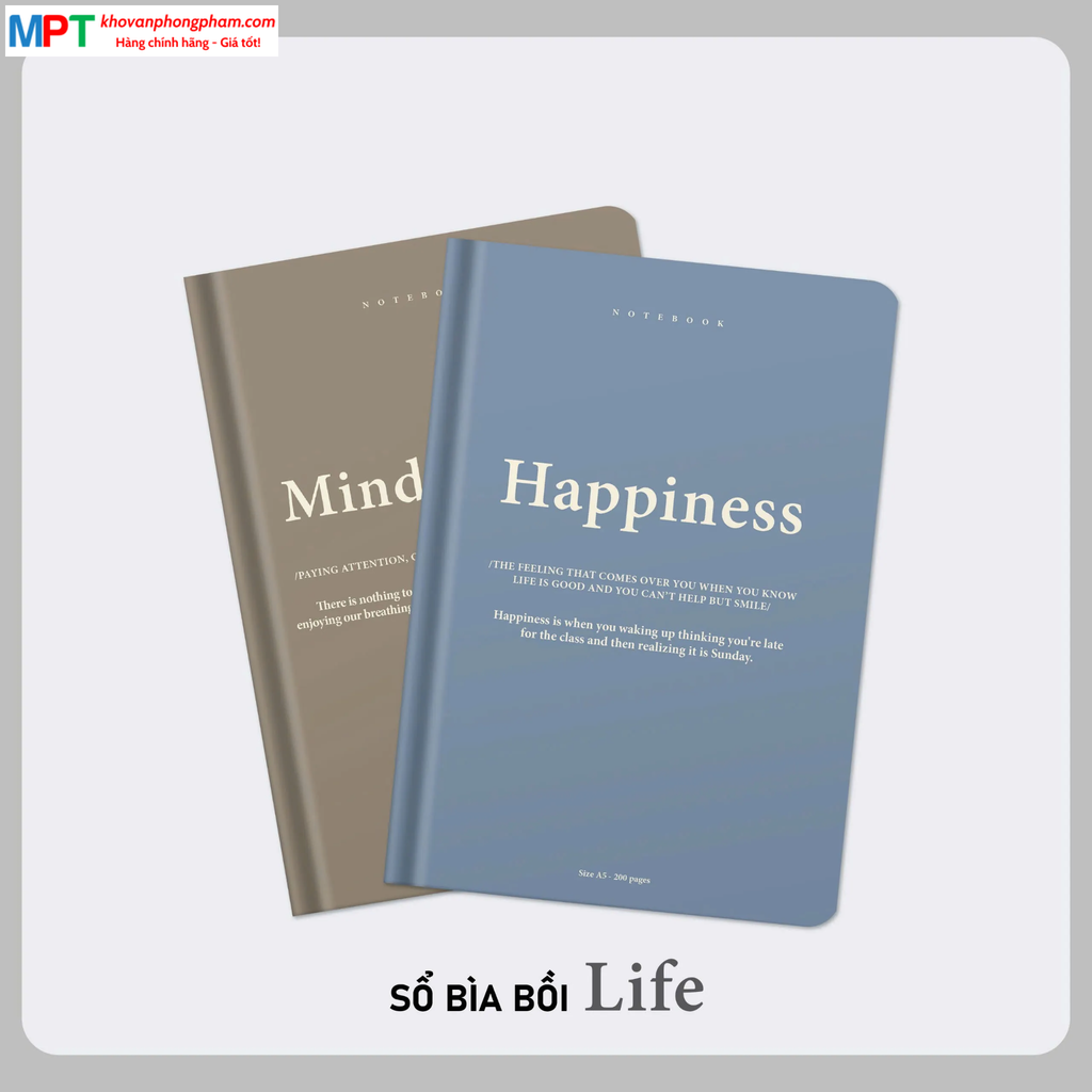 Sổ bìa bồi LIFE 6 - 160 trang 8618 - Kích thước 150 x 210mm - Định lượng 100gsm, kẻ caro