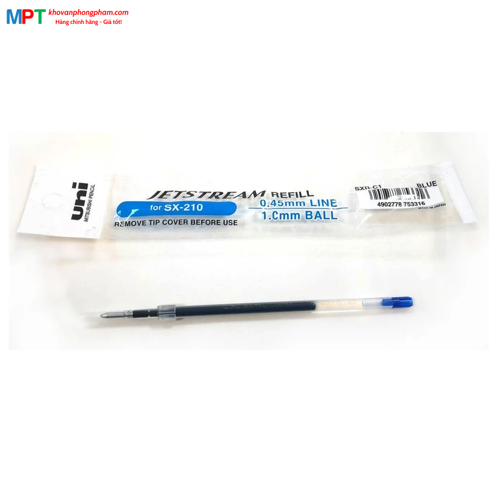 Ruột bút bi UNI JETSTREAM SXR-C1 ngòi 1.0mm - Mực xanh - Thay thế cho bút SX-210, SXN-210 (Nhập khẩu bởi Cty Thái Á)