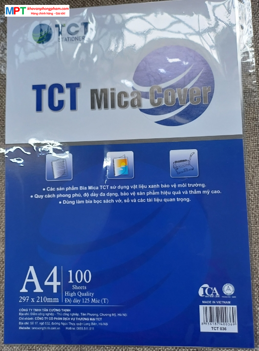 Bìa mica A4 TCT036 - loại trung, độ dày 125 MIC (Đóng gói: 100 tờ/tập)