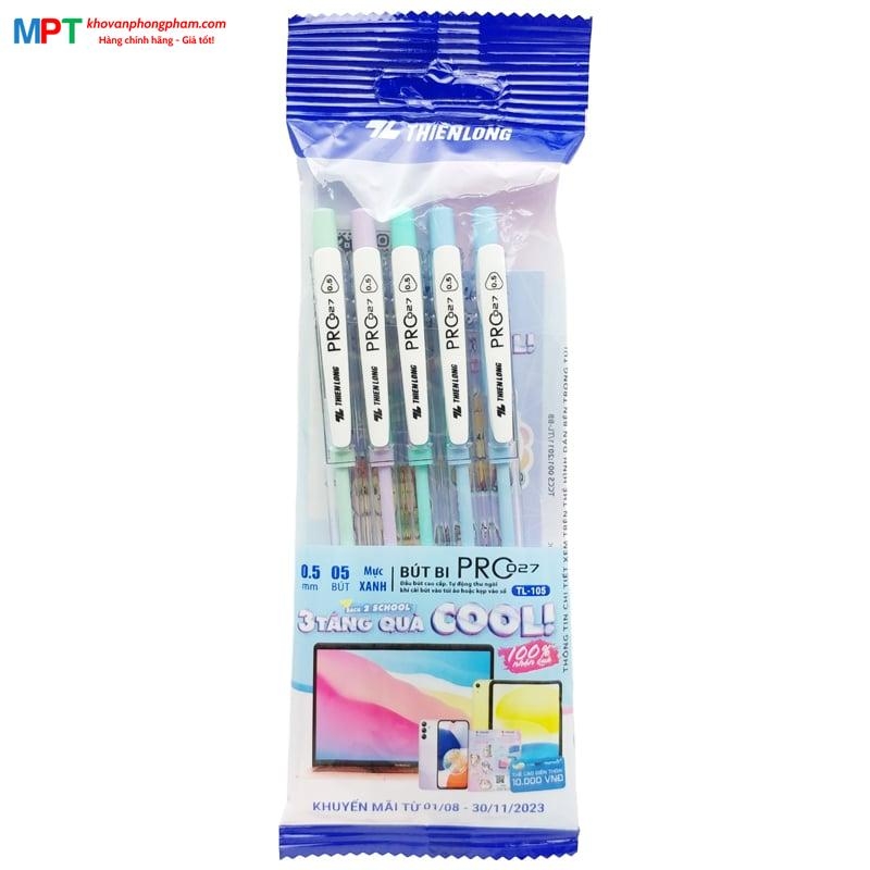 [TẶNG 1 BÚT BI] Vỉ 5 Bút bi Pro 027 ngòi 0.5 mm Thiên Long TL-105