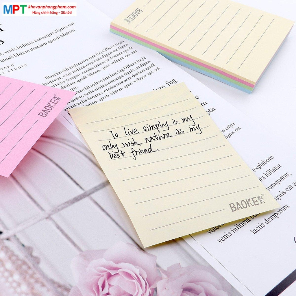 Giấy nhớ 3x4 có dòng kẻ 4 màu Pastel Baoke TZ6001 (76x102mm, 100 tờ)