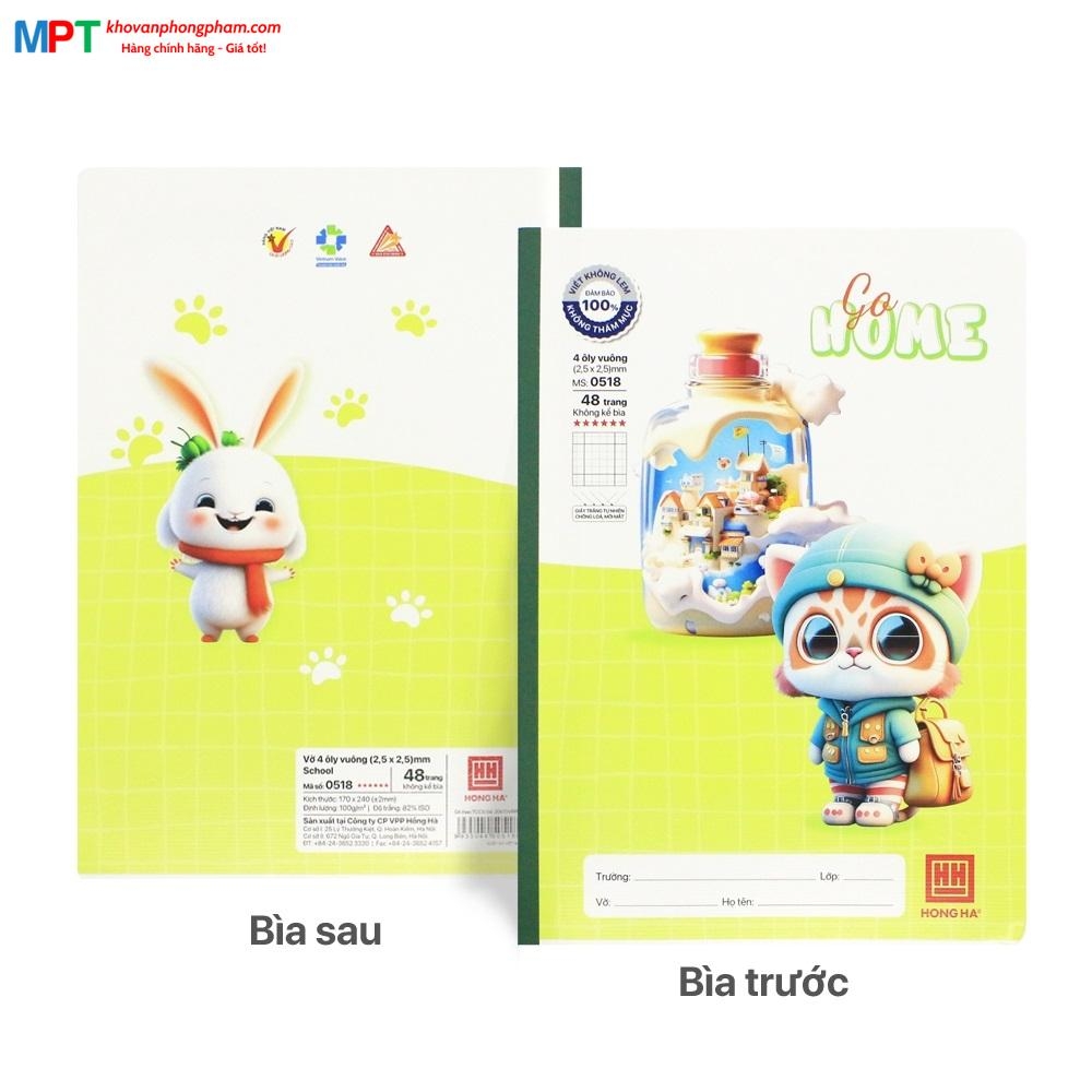 Vở 4 ô ly Hồng Hà 48 trang Baby Shop 0518 - Định lượng 100gsm, giấy vàng chống lóa mỏi mắt - Mua 10 quyển tặng 1 bút chì