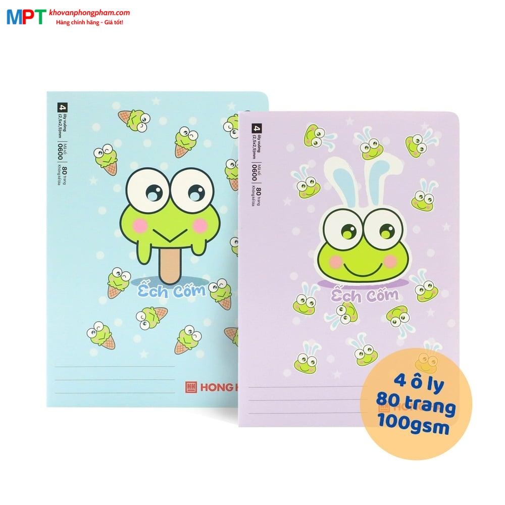 [MẪU MỚI 2024] Vở 4 ô ly Hồng Hà 80 trang ẾCH CỐM 0600 - Định lượng 100gsm, Giấy trắng tự nhiên chống lóa, mỏi mắt - Mua 5 tặng 1 bút chì