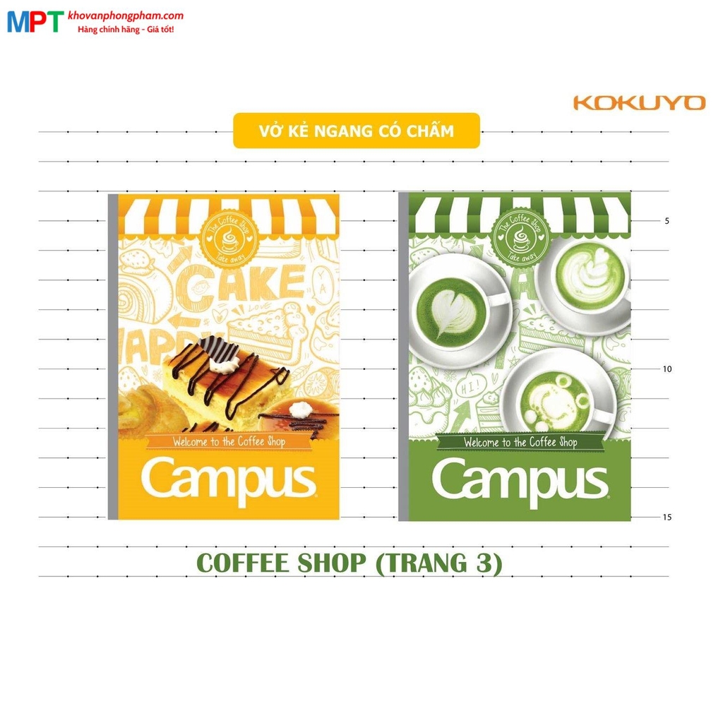 Vở kẻ ngang có chấmCampus Coffee Shop 200 trang - Mua 5 quyển tặng bút bi