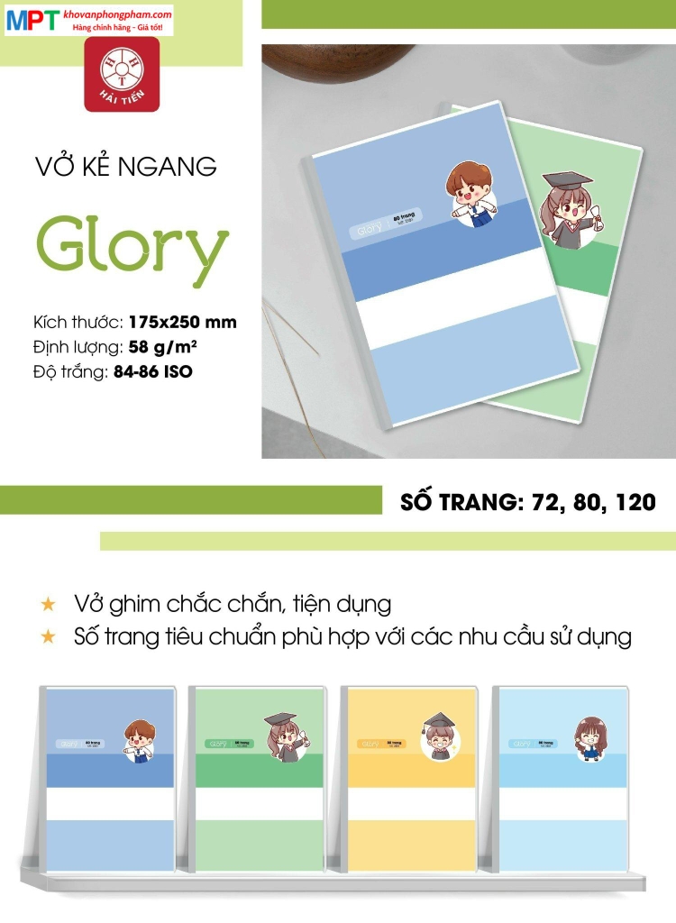 Vở kẻ ngang HẢI TIẾN 80 trang Glory 2883 - Định lượng 58gsm - Mua 10 quyển tặng 01 bút bi