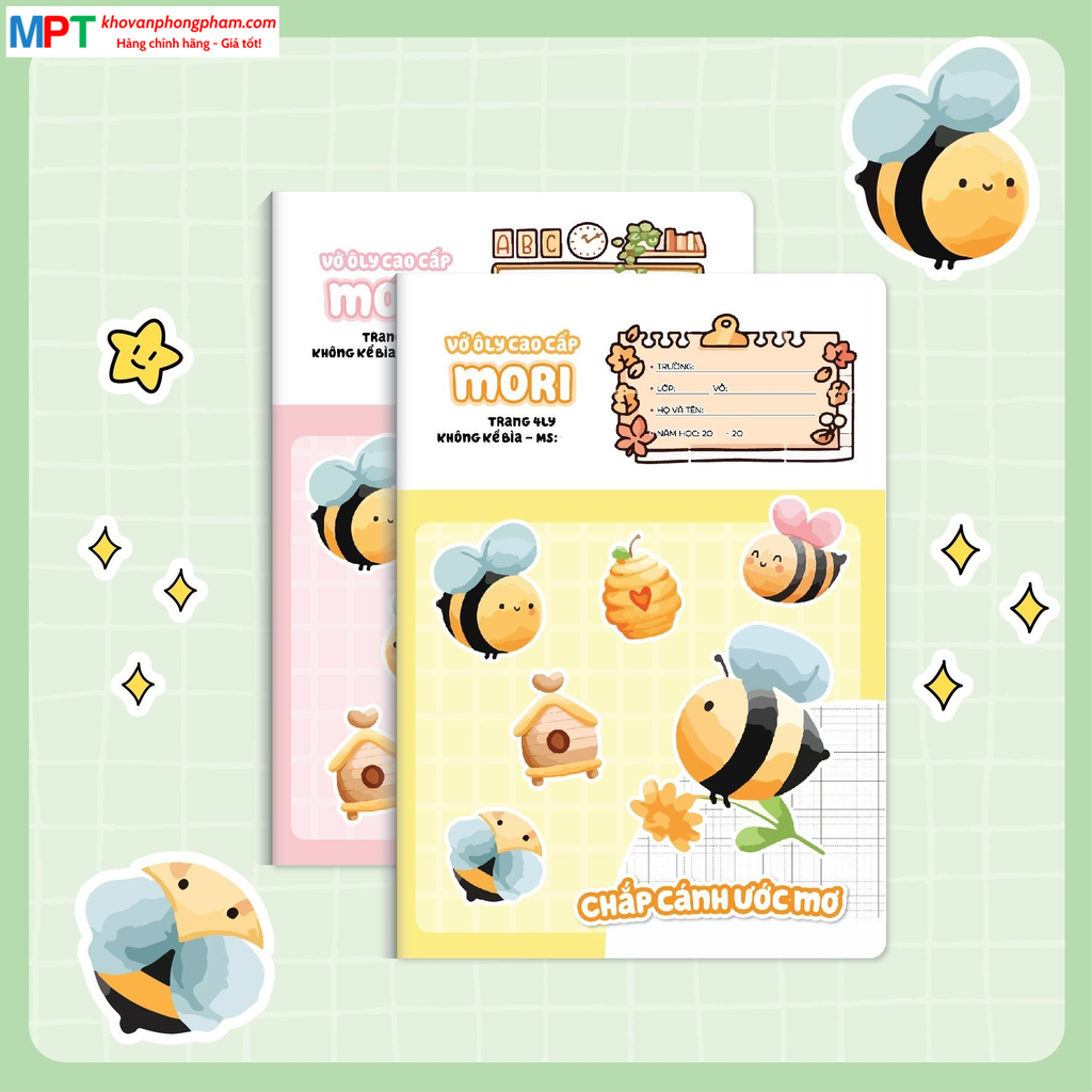 Vở 4 ô ly MORI 80 trang Hải Tiến 2050 - Định lượng 100gsm - Mua 5 tặng 1 bút chì