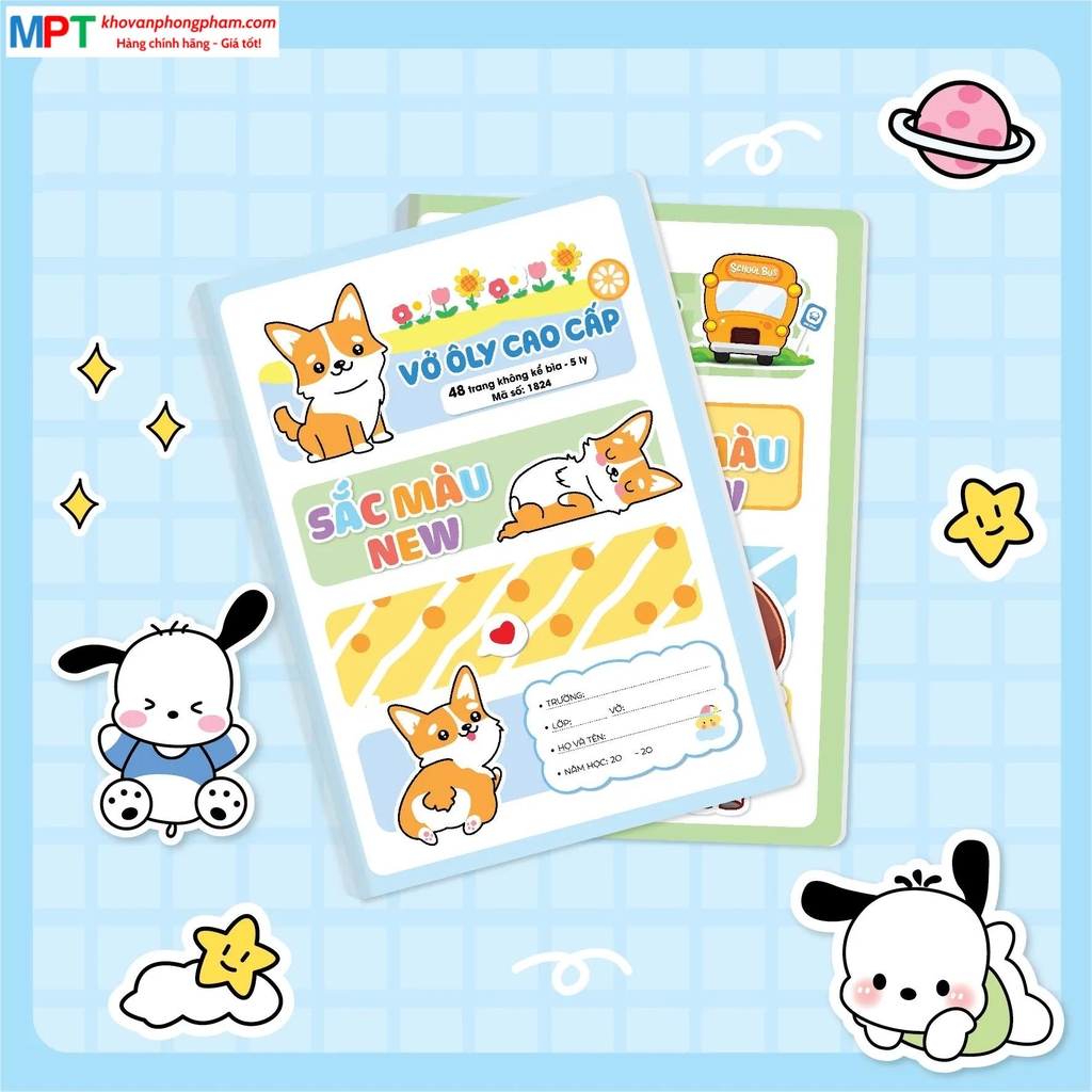 Vở 4 ô ly Hải Tiến 48 trang Sắc màu New 1824 - Định lượng 100gsm - Mua 10 quyển tặng bút chì