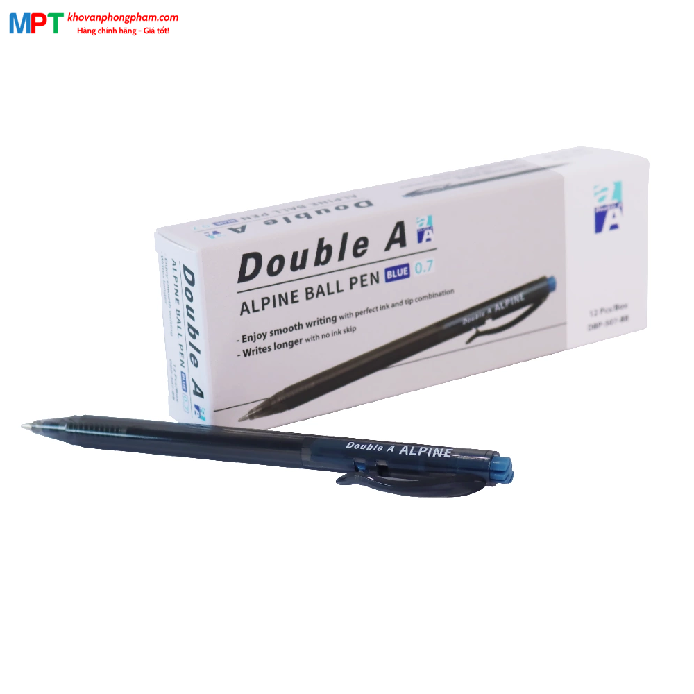 [TẶNG 6 BÚT CÙNG LOẠI] Hộp 12 Bút bi Double A Alpine DBP-507-BB ngòi 0.7mm - Mực xanh