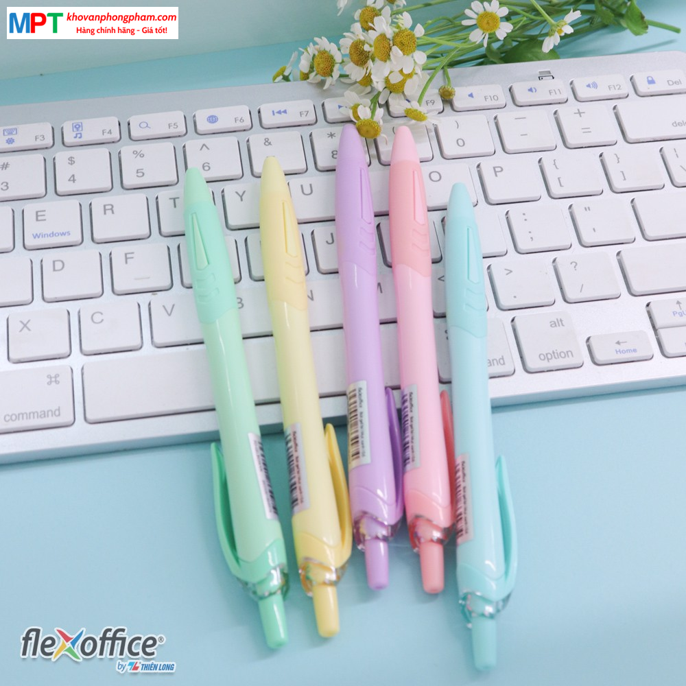 Hộp 5 bút gel bi màu Pastel Thiên Long Flexoffice Pazto FO-GELB039/VN nét 0.6mm - Mực xanh