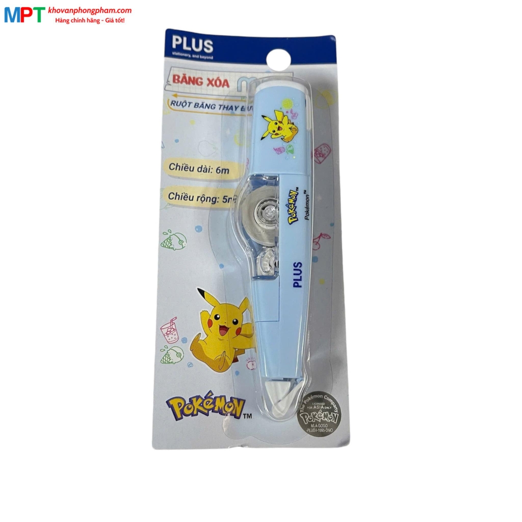Băng xóa PLUS MR POKEMON 5mm x 6m - Màu xanh dương 100-V030