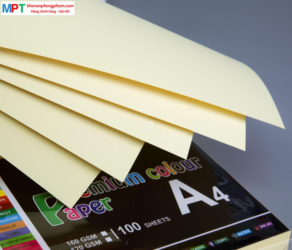 Bìa màu A4 màu VÀNG KEM - Định lượng 160gsm - 100 tờ/tập