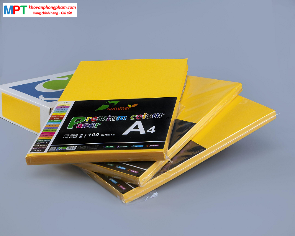 Bìa màu A4 màu VÀNG KIM - Định lượng 160gsm - 100 tờ/tập