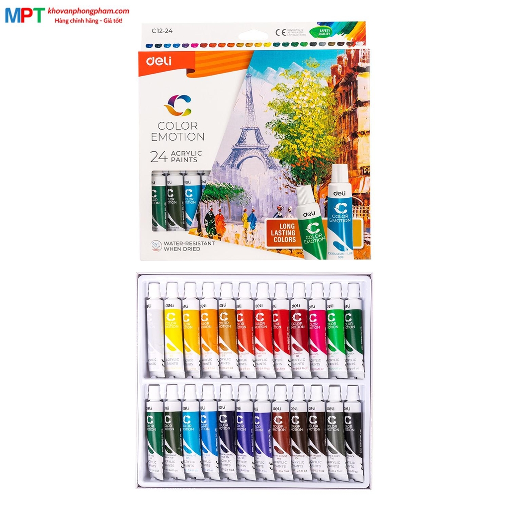 Màu nước Acrylic dạng tuýp 24 màu Deli C12-24