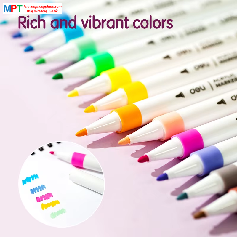 Bút sơn Acrylic Marker ngòi nét nhỏ 12 màu Deli C189-12 - Chống nước vẽ trên mọi chất liệu, Tô màu DIY vẽ giày vải, chai lọ