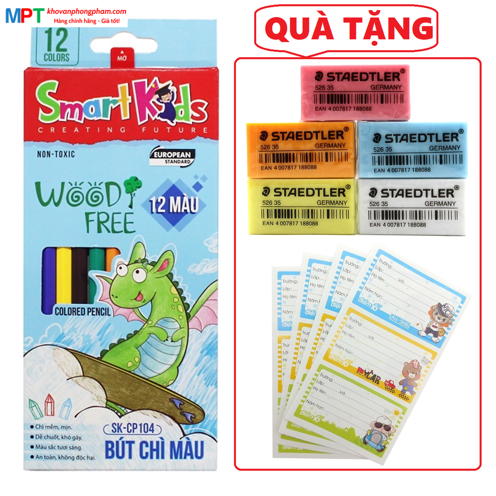 [TẶNG TẨY CHÌ THIÊN LONG] Bút chì màu 12 màu Smartkids SK-CP104