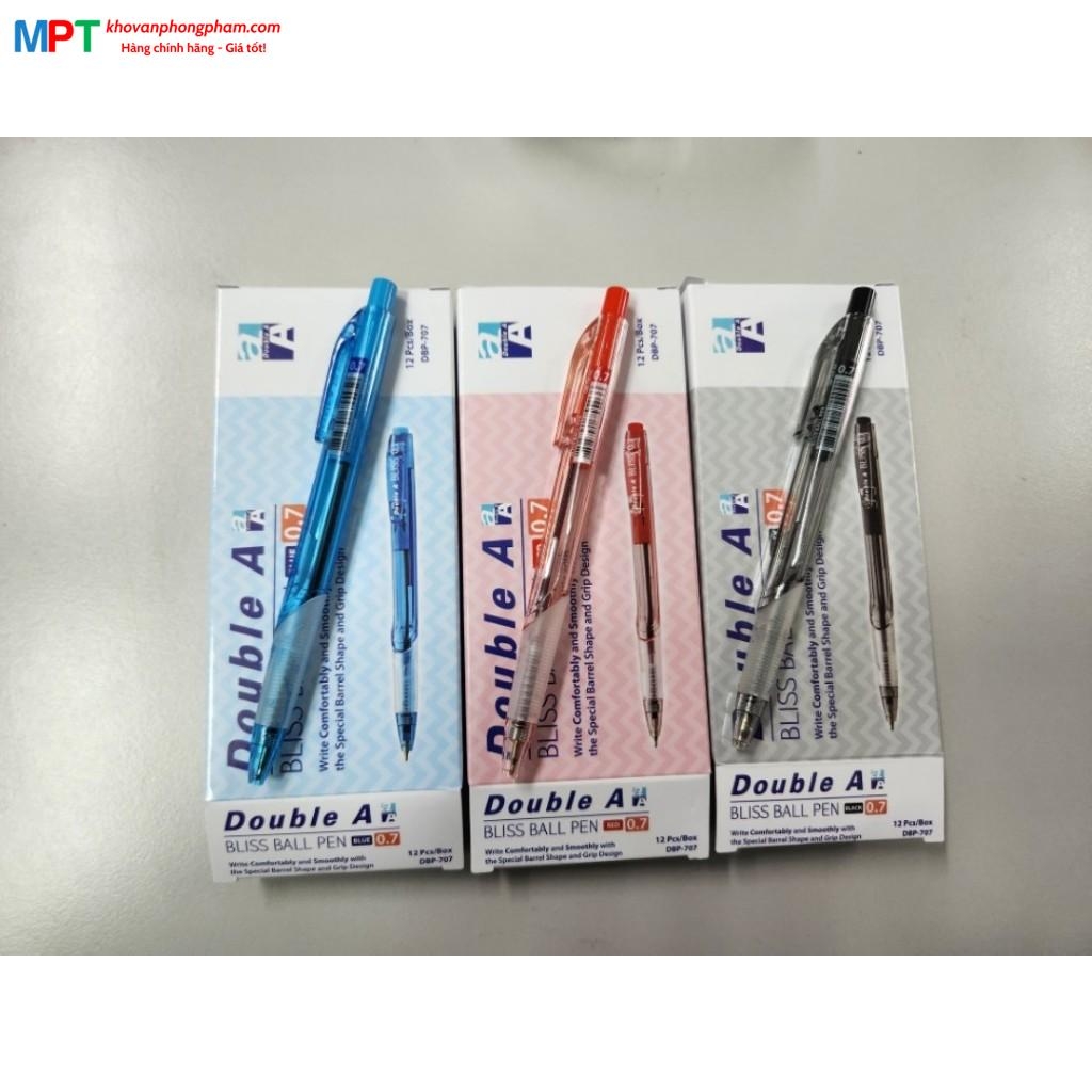 Hộp 12 bút bi Double A BLISS BALL PEN DBP-707-BB11 ngòi 0.7mm - Tặng kèm 3 bút