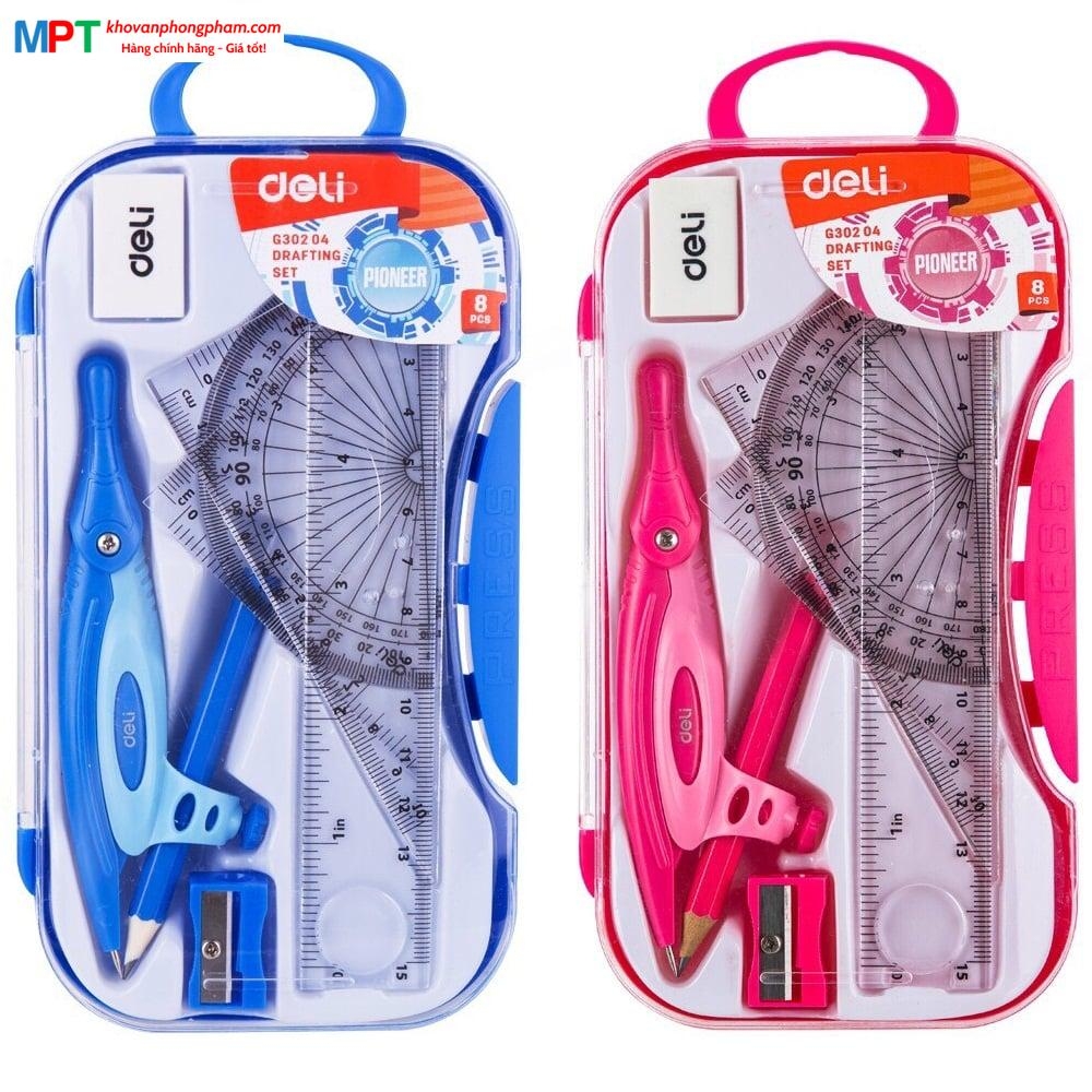 Bộ eke, compa Deli G30204 (Compa dùng chì gỗ)