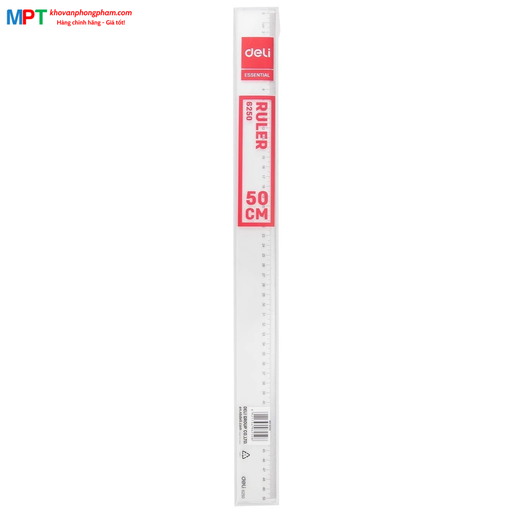Thước thẳng 50cm Deli 6250 - Trong suốt, vạch kẻ rõ ràng