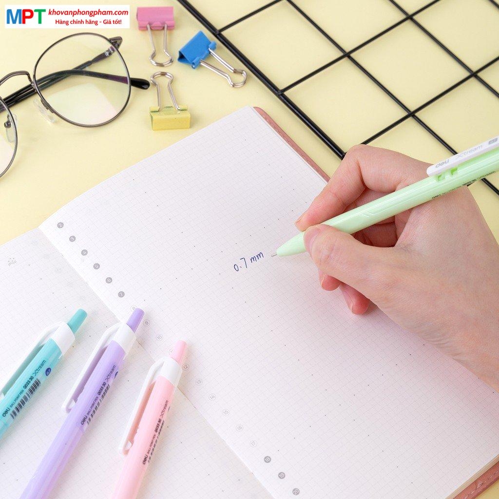 [MUA 10 TẶNG BÚT CHÌ] Bút bi bấm Deli EQ03336 ngòi 0.7mm - Mực xanh