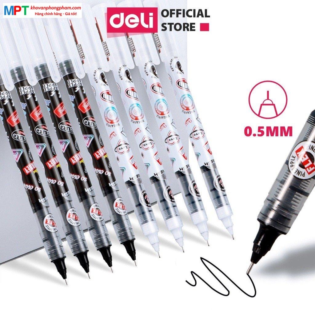 [MUA 10 TẶNG BÚT CHÌ] Bút gel Deli S876 ngòi 0.5mm - Mực đen nhanh khô viết thư pháp ống bút liền lâu hết mực