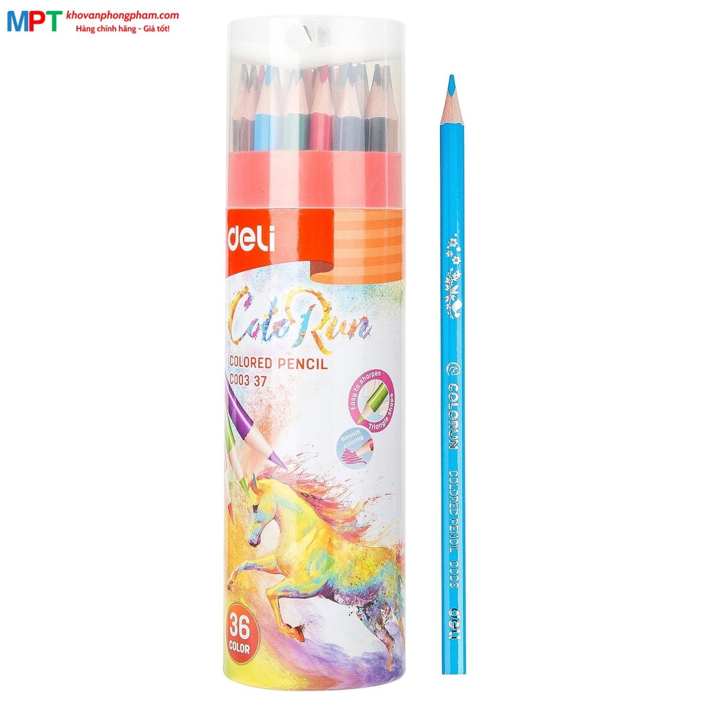 Bút chì màu 36 màu Deli EC00337 - ColoRun, cốc giấy, kèm gọt chì