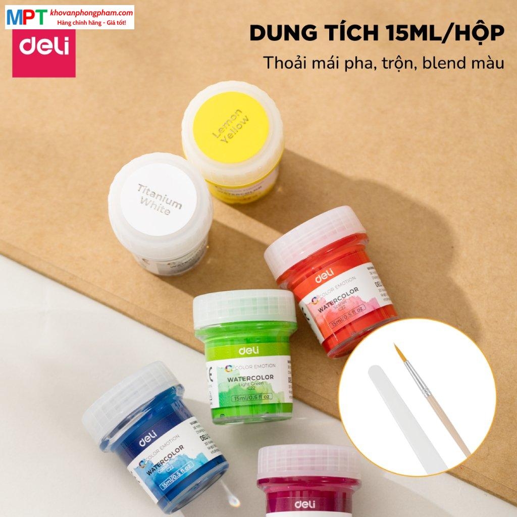Vỉ 6 màu nước Deli EC22-6 Emotion - Dạng hũ 15ml/hũ kèm cọ và tán
