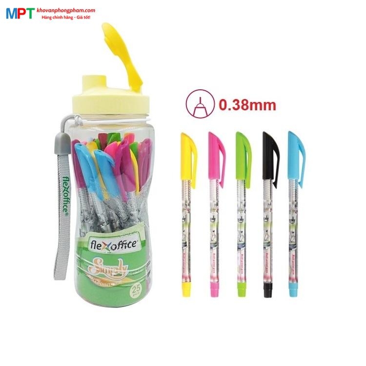 Hộp 25 bút bi Flexoffice FO-018 nét 0.38mm - Mực xanh