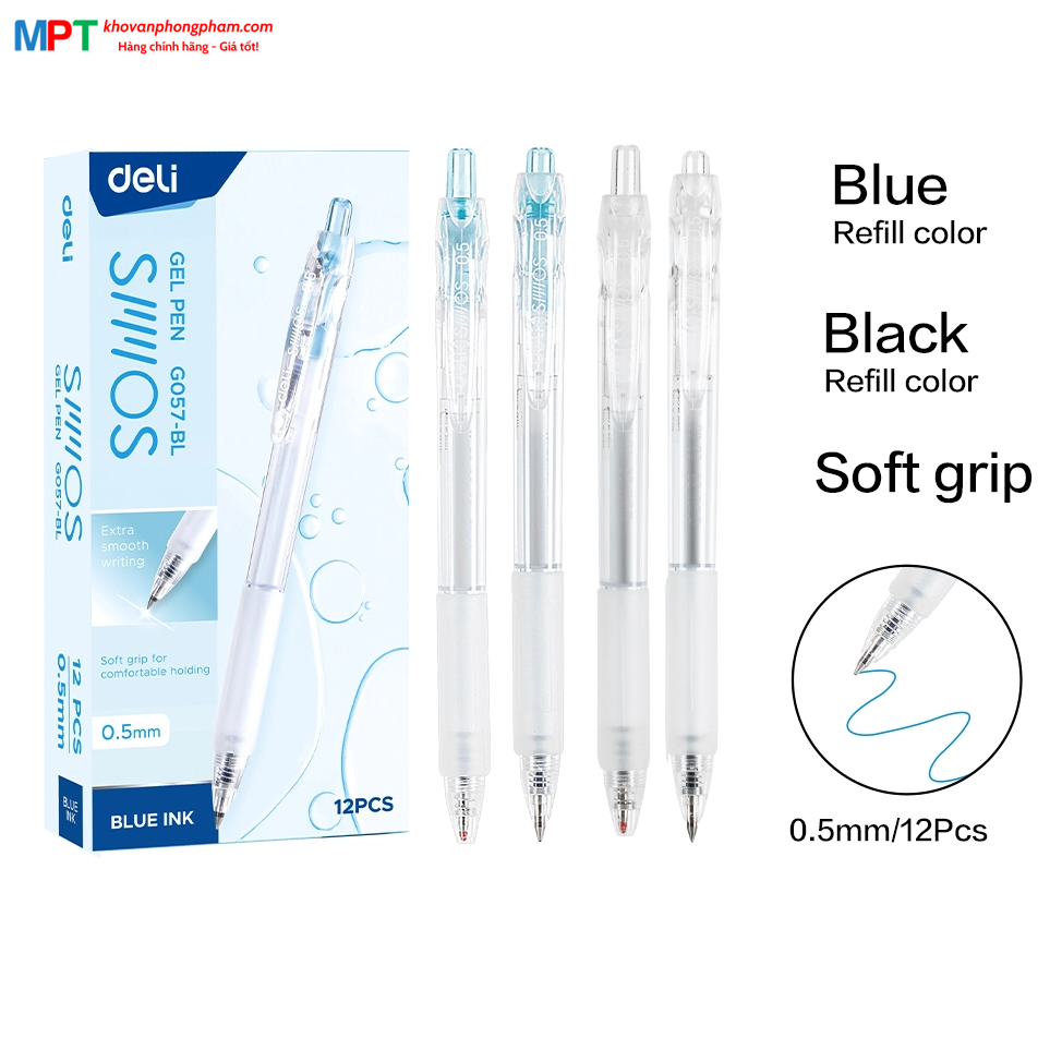 Bút gel Deli EG057 ngòi 0.5mm - Mực xanh, đen, mực viết trơn tru, dùng viết sổ caligraphy