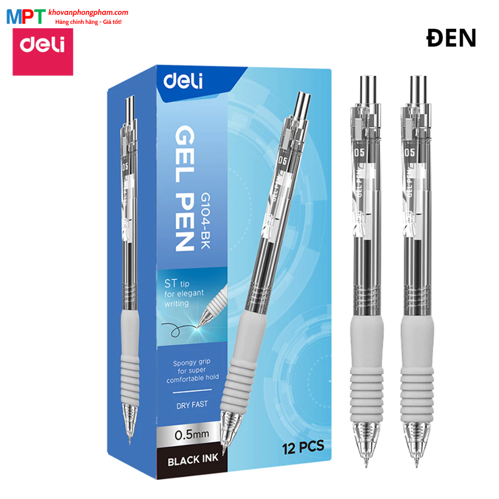 Bút Gel đệm xốp Deli G104 ngòi ST 0.5mm - viết trơn, nhanh khô