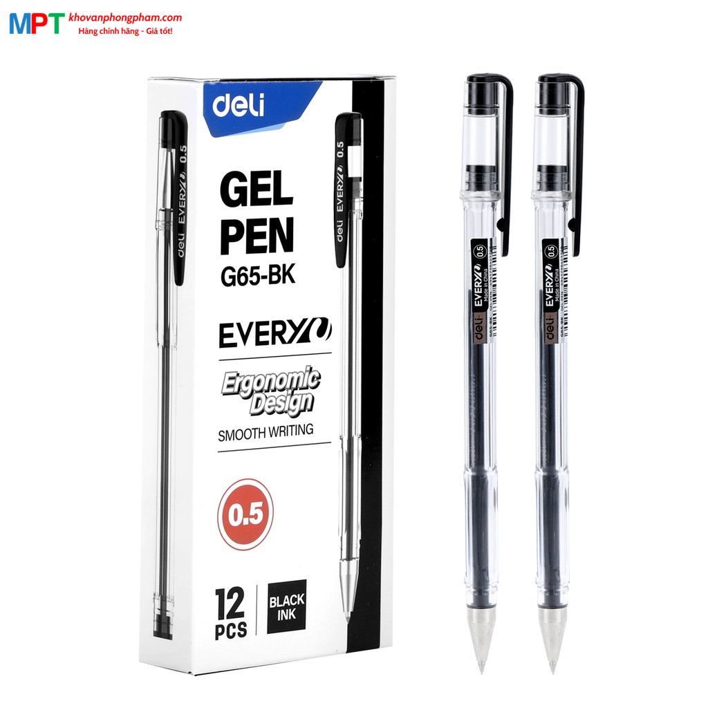 Bút gel Deli EG65-BL ngòi 0.5mm - Mực xanh, thiết kế đậy nắp, mực ra đều